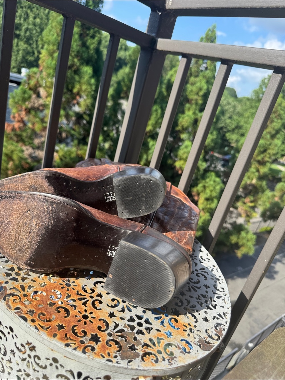 J.B. Dillon Distressed Cognac Leather Western Boots - Picture 6 of 9